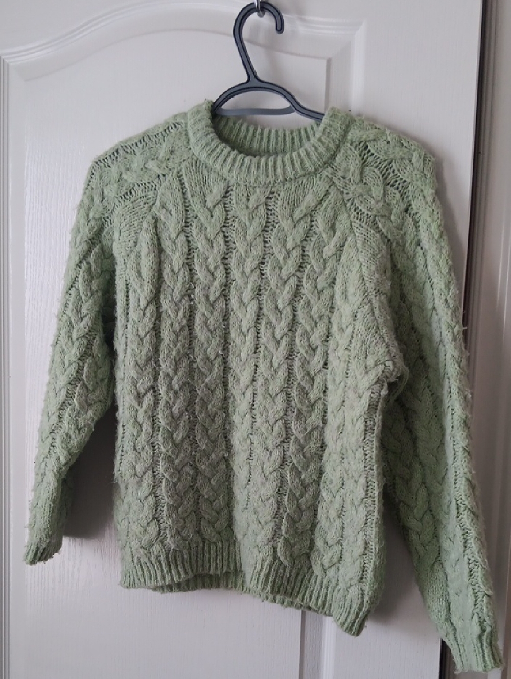 Zara Mint Green Cable Knit Crewneck Sweater